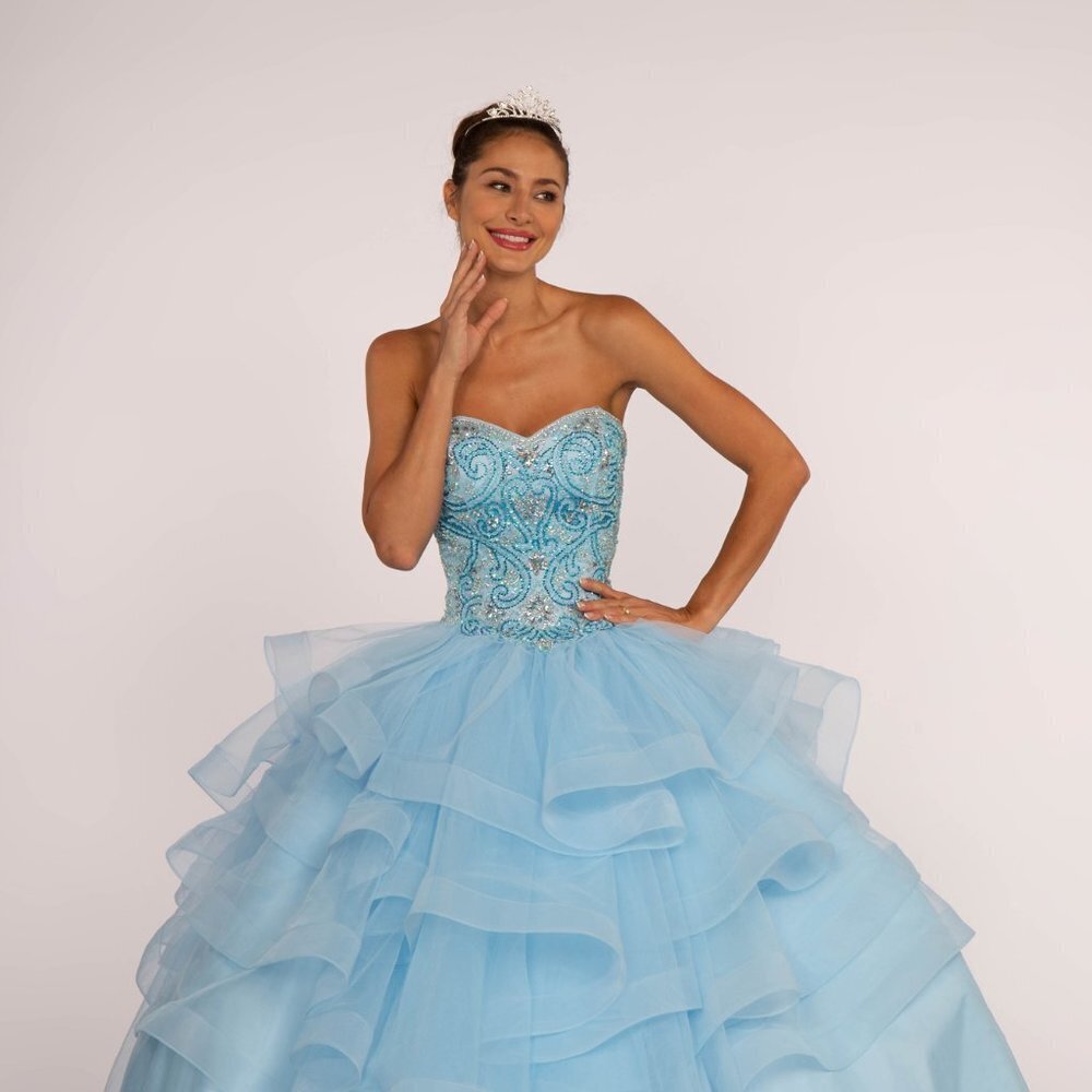 NEW LONG TULLE OFF THE SHOULDER STRAPLESS BALL GOWN WITH LACE UP BACK GL2515
